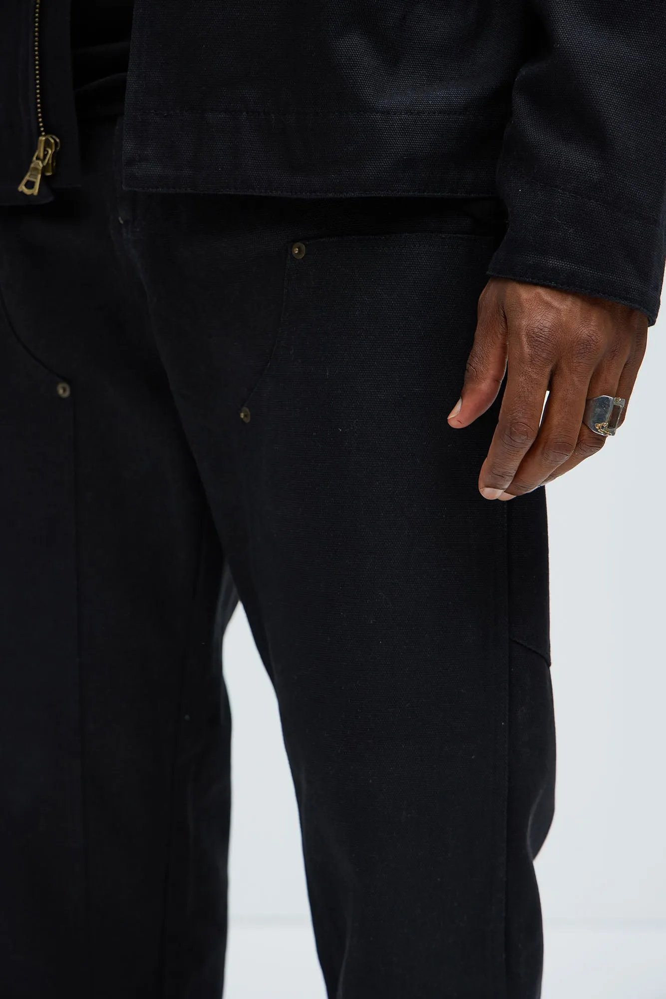 Alexander Double Knee Straight Utility Canvas Pants - Black