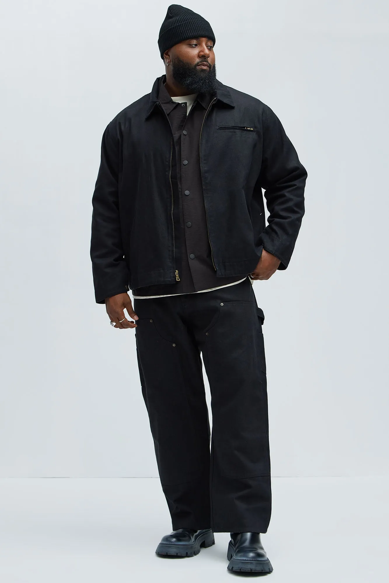 Alexander Double Knee Straight Utility Canvas Pants - Black