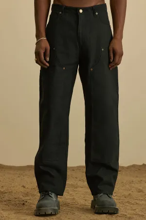 Alexander Double Knee Straight Utility Canvas Pants - Black