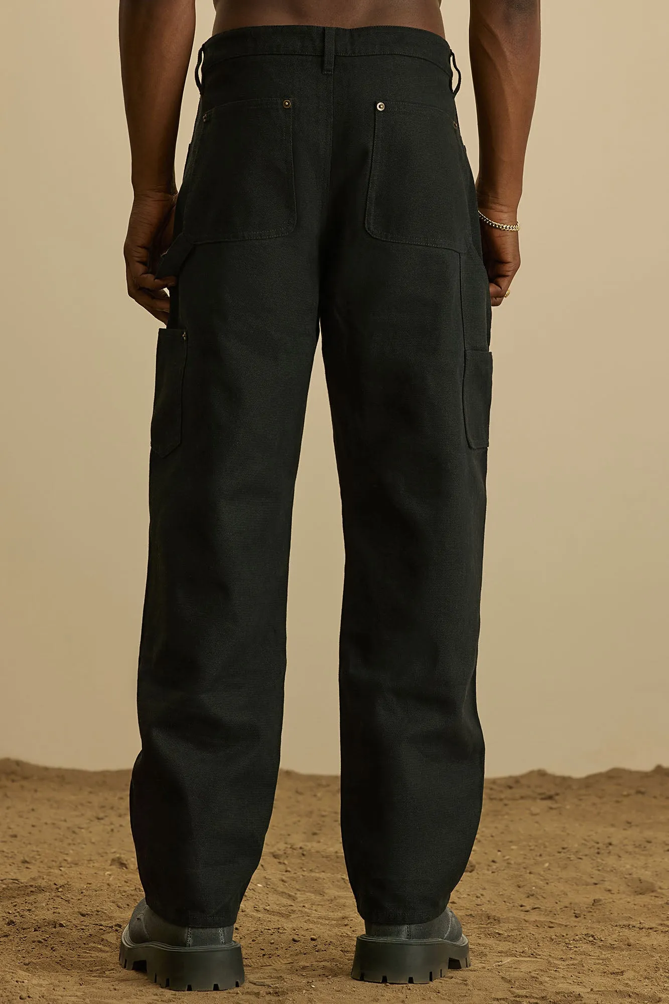 Alexander Double Knee Straight Utility Canvas Pants - Black