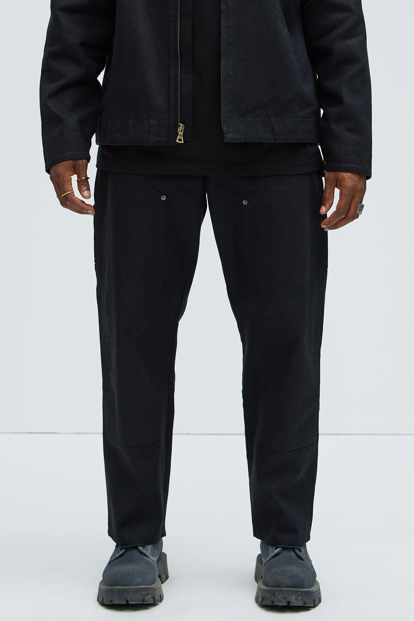 Alexander Double Knee Straight Utility Canvas Pants - Black
