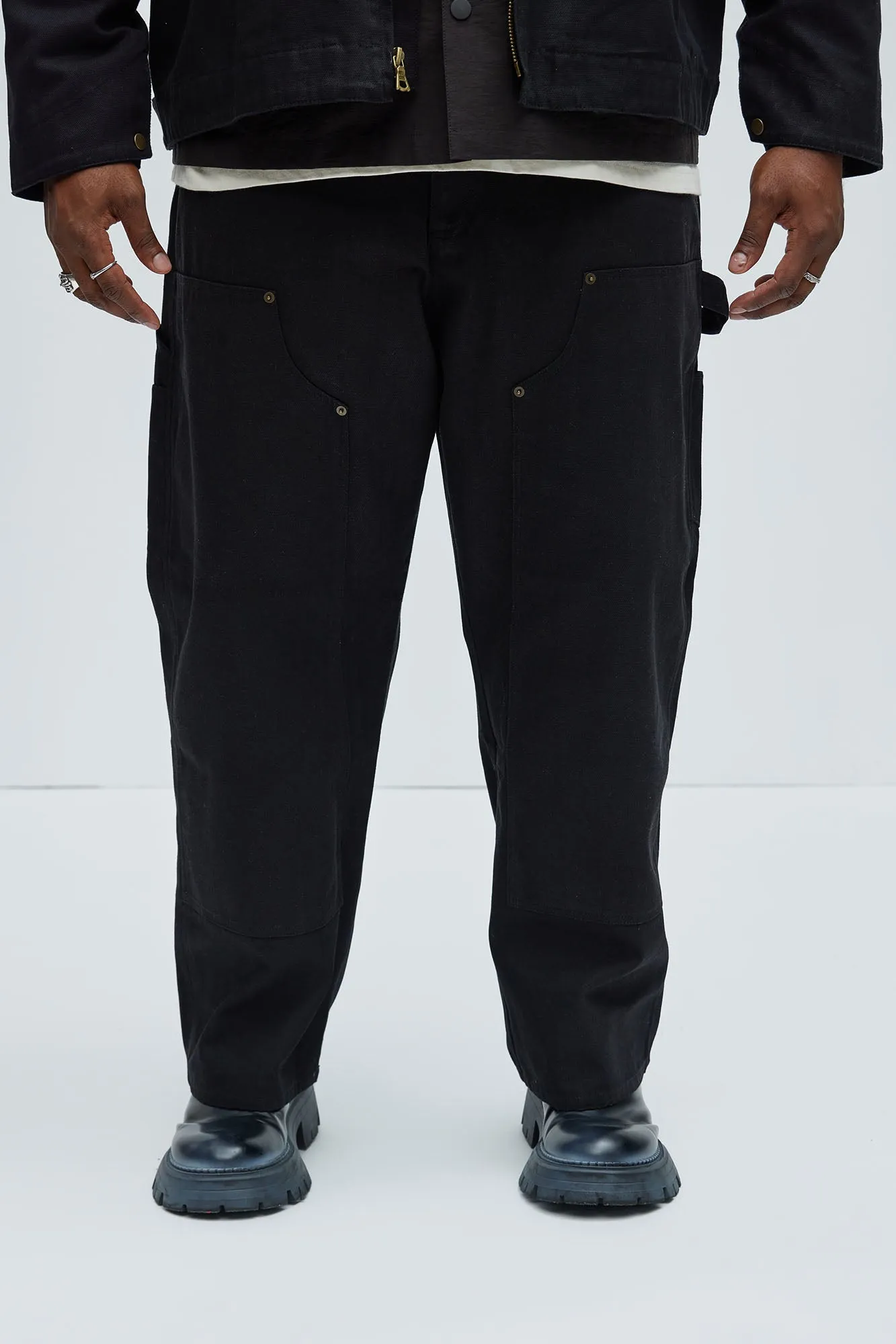 Alexander Double Knee Straight Utility Canvas Pants - Black