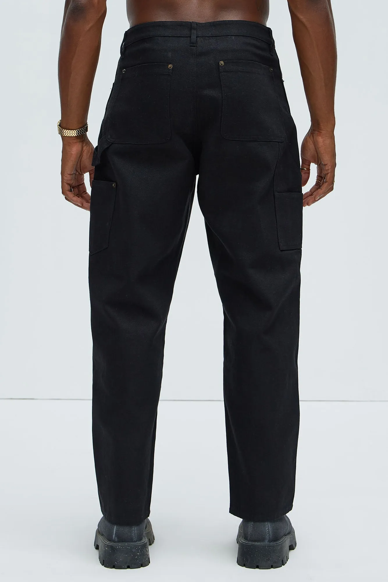 Alexander Double Knee Straight Utility Canvas Pants - Black