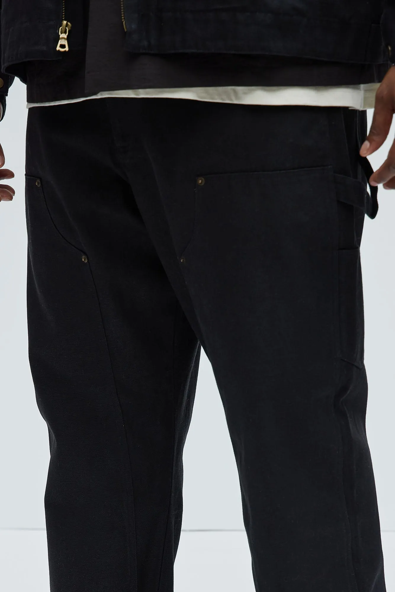 Alexander Double Knee Straight Utility Canvas Pants - Black