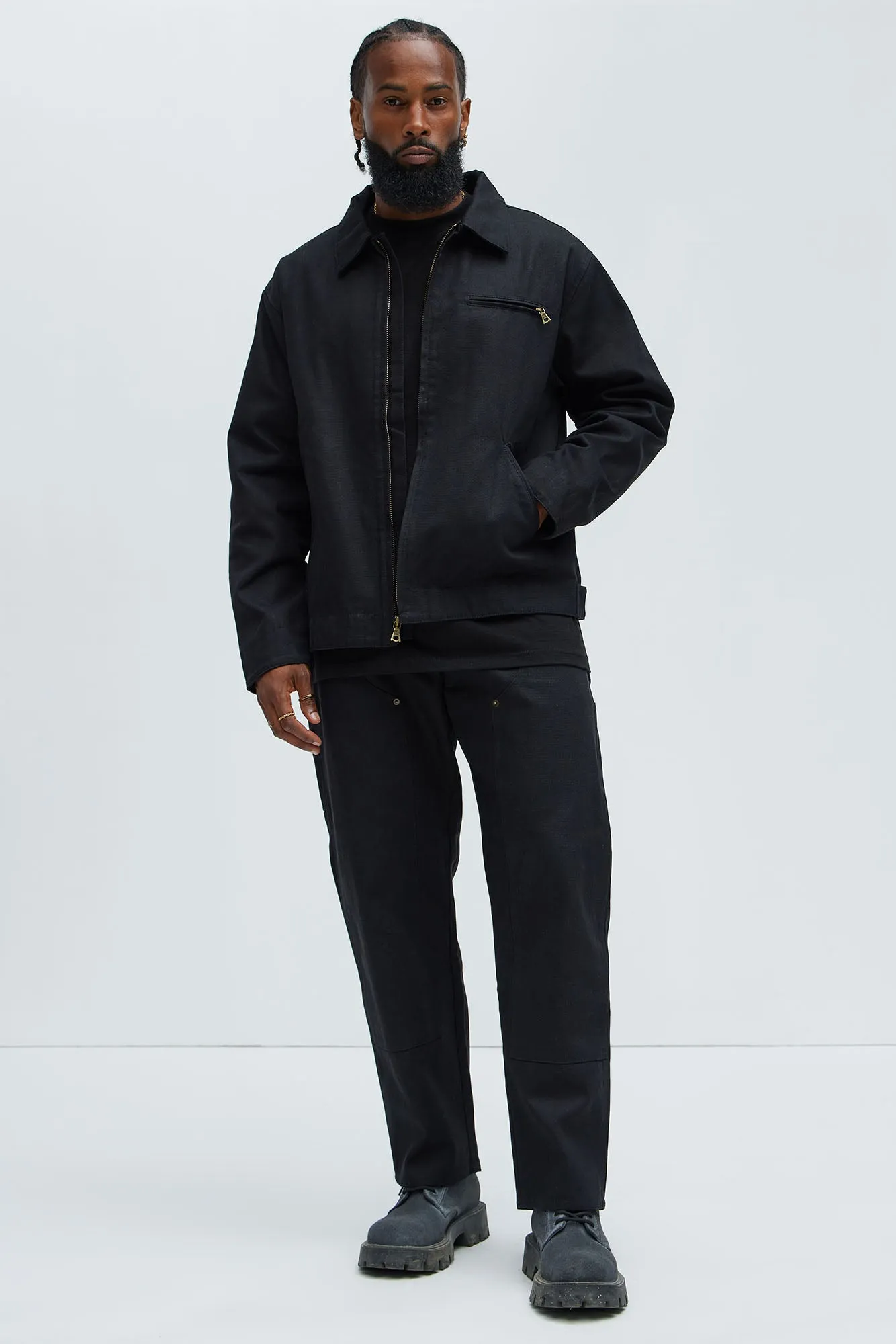 Alexander Double Knee Straight Utility Canvas Pants - Black