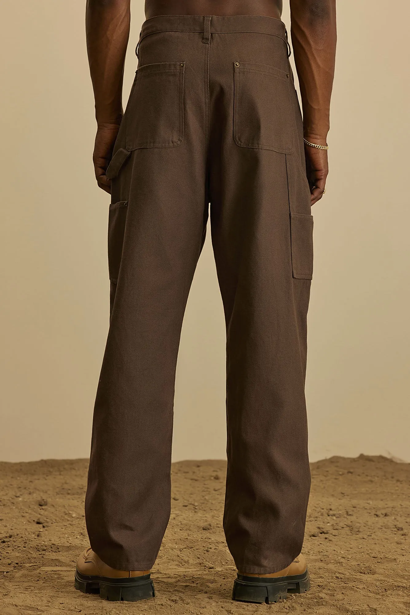 Alexander Double Knee Straight Utility Canvas Pants - Brown