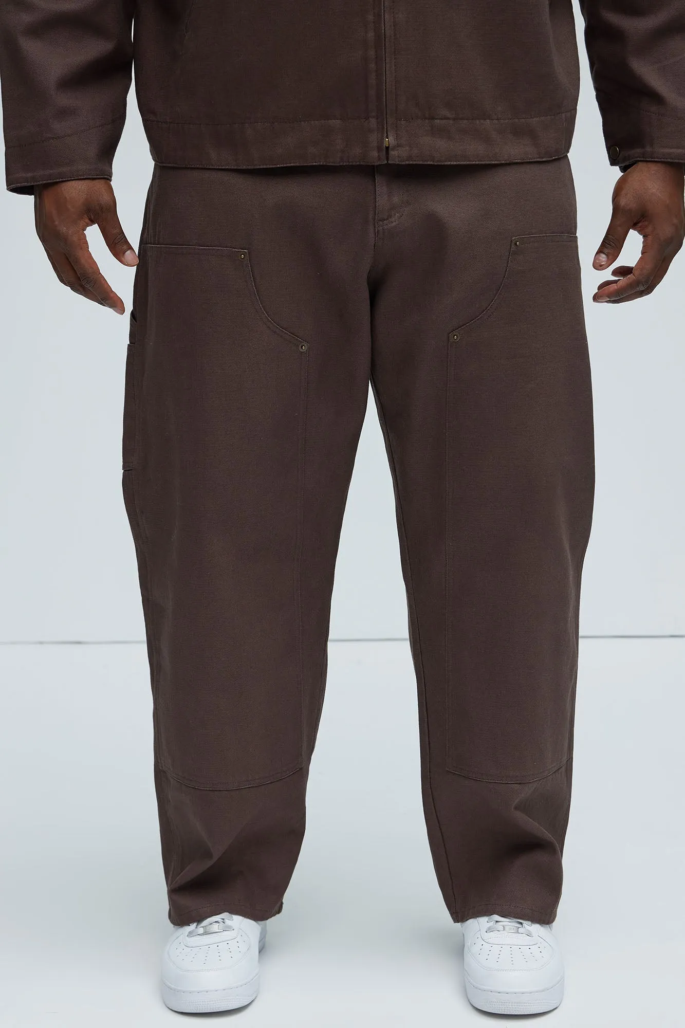 Alexander Double Knee Straight Utility Canvas Pants - Brown