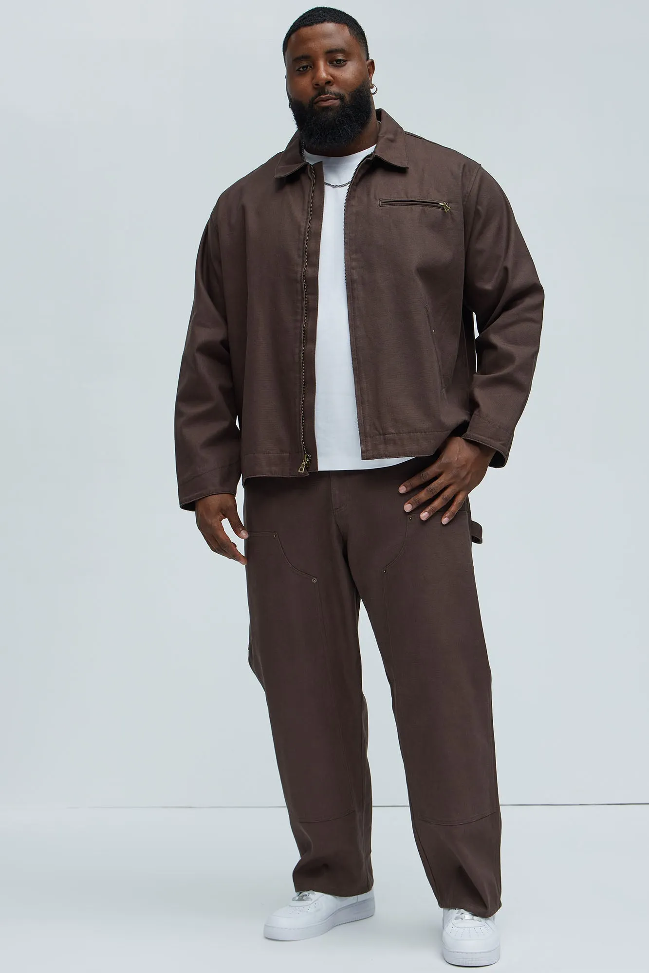 Alexander Double Knee Straight Utility Canvas Pants - Brown