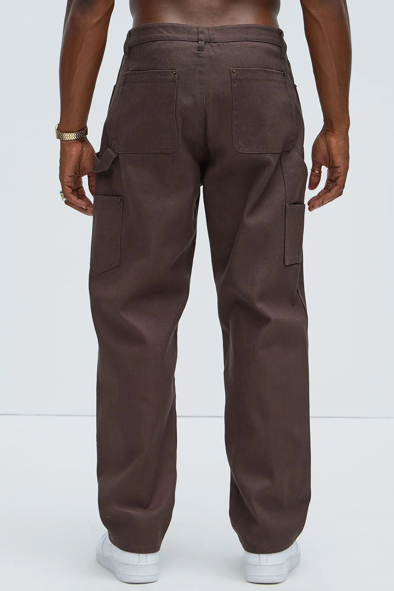 Alexander Double Knee Straight Utility Canvas Pants - Brown