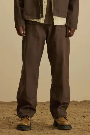 Alexander Double Knee Straight Utility Canvas Pants - Brown