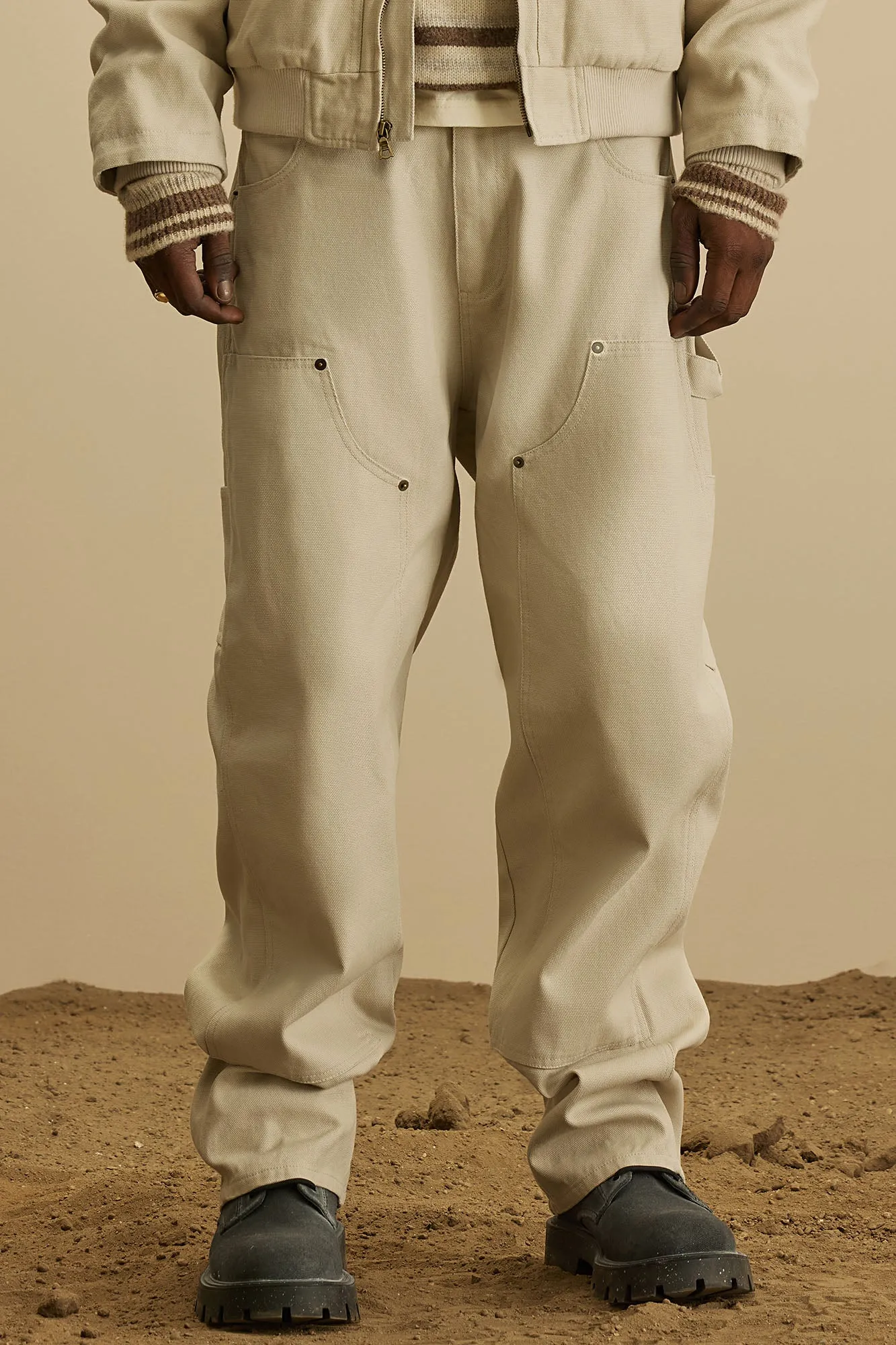 Alexander Double Knee Straight Utility Canvas Pants - Off White
