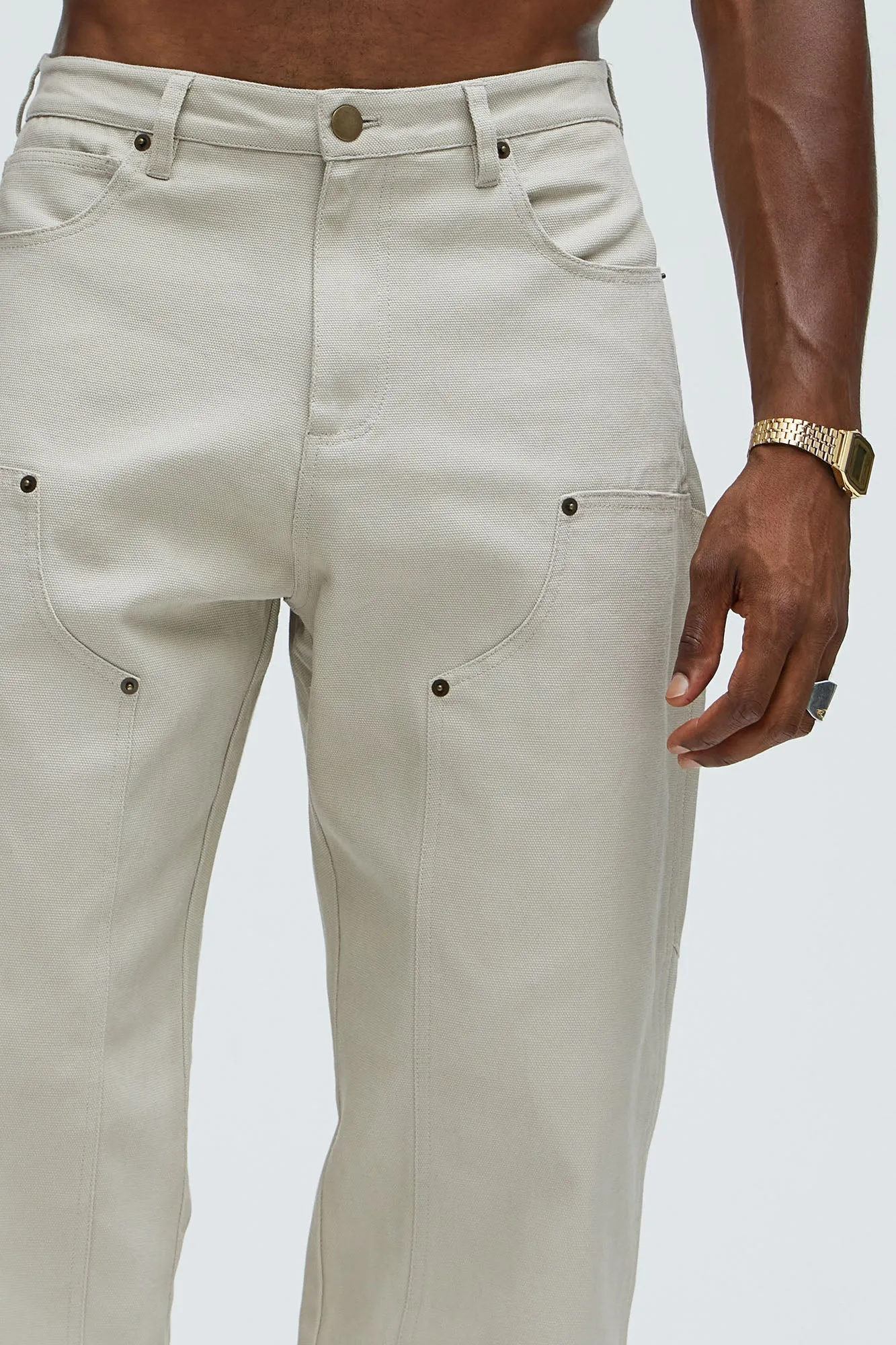 Alexander Double Knee Straight Utility Canvas Pants - Off White