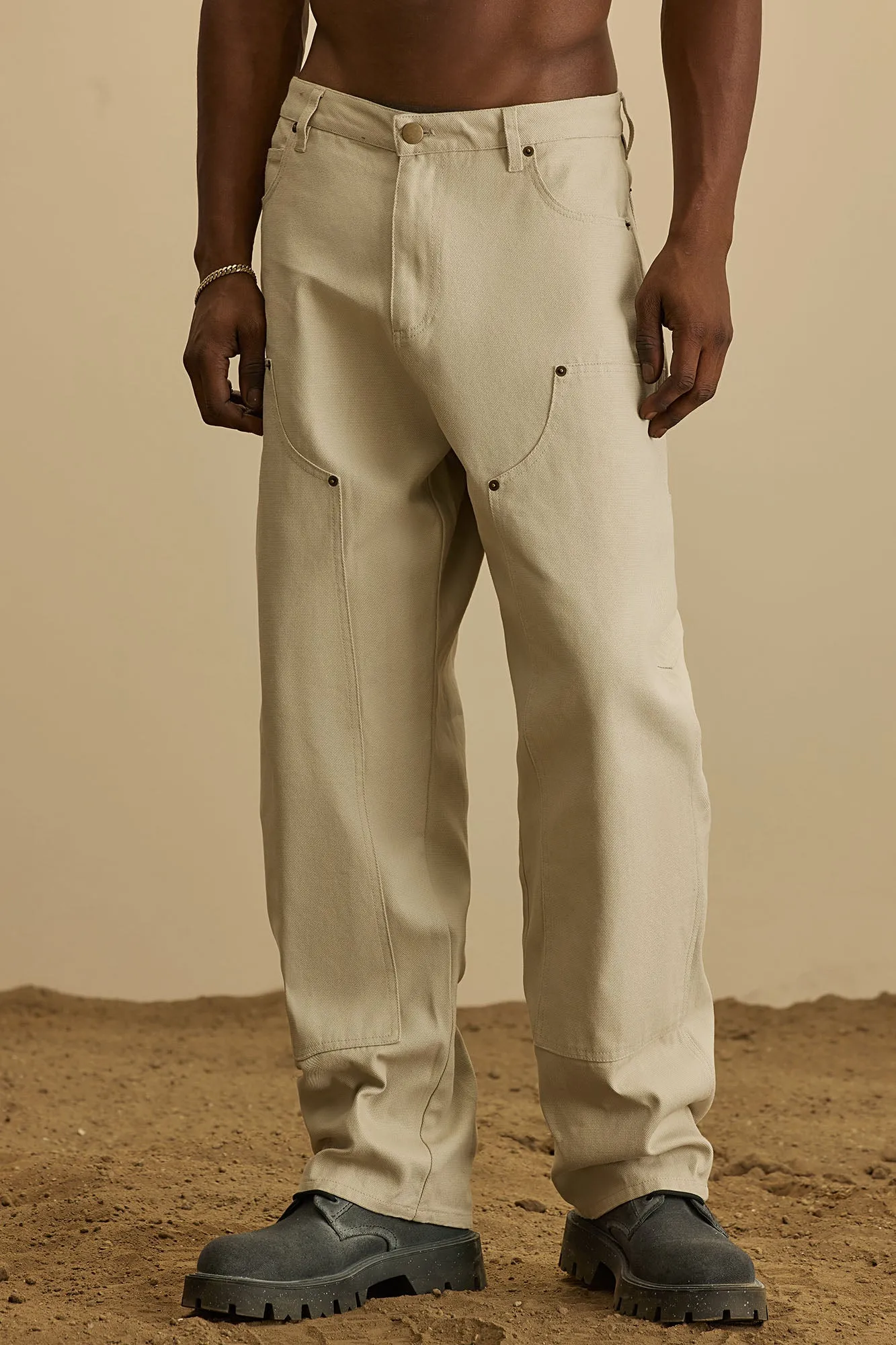 Alexander Double Knee Straight Utility Canvas Pants - Off White