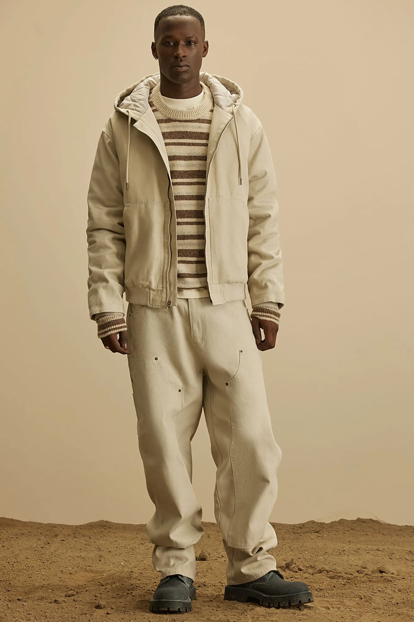 Alexander Double Knee Straight Utility Canvas Pants - Off White