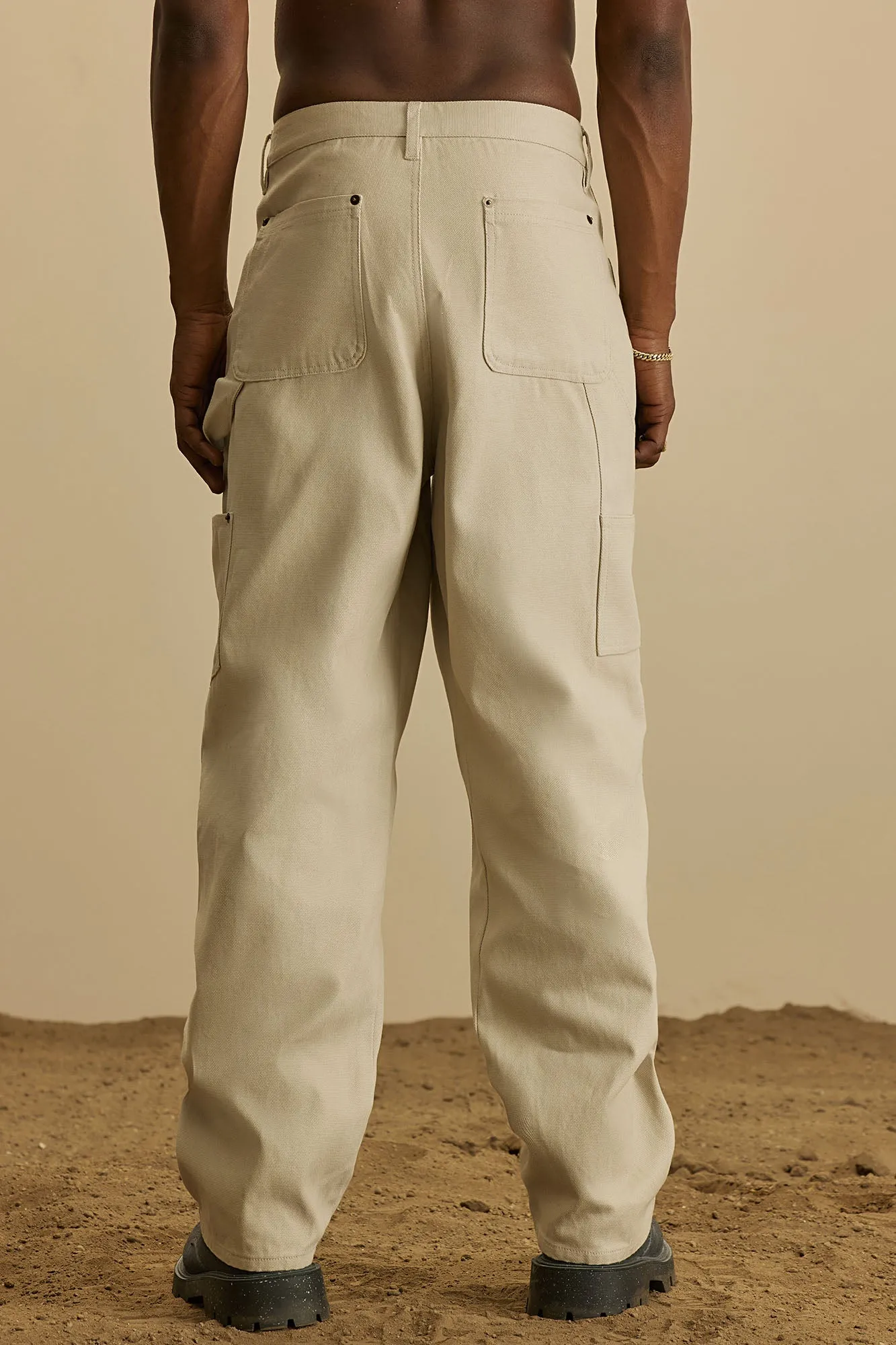 Alexander Double Knee Straight Utility Canvas Pants - Off White