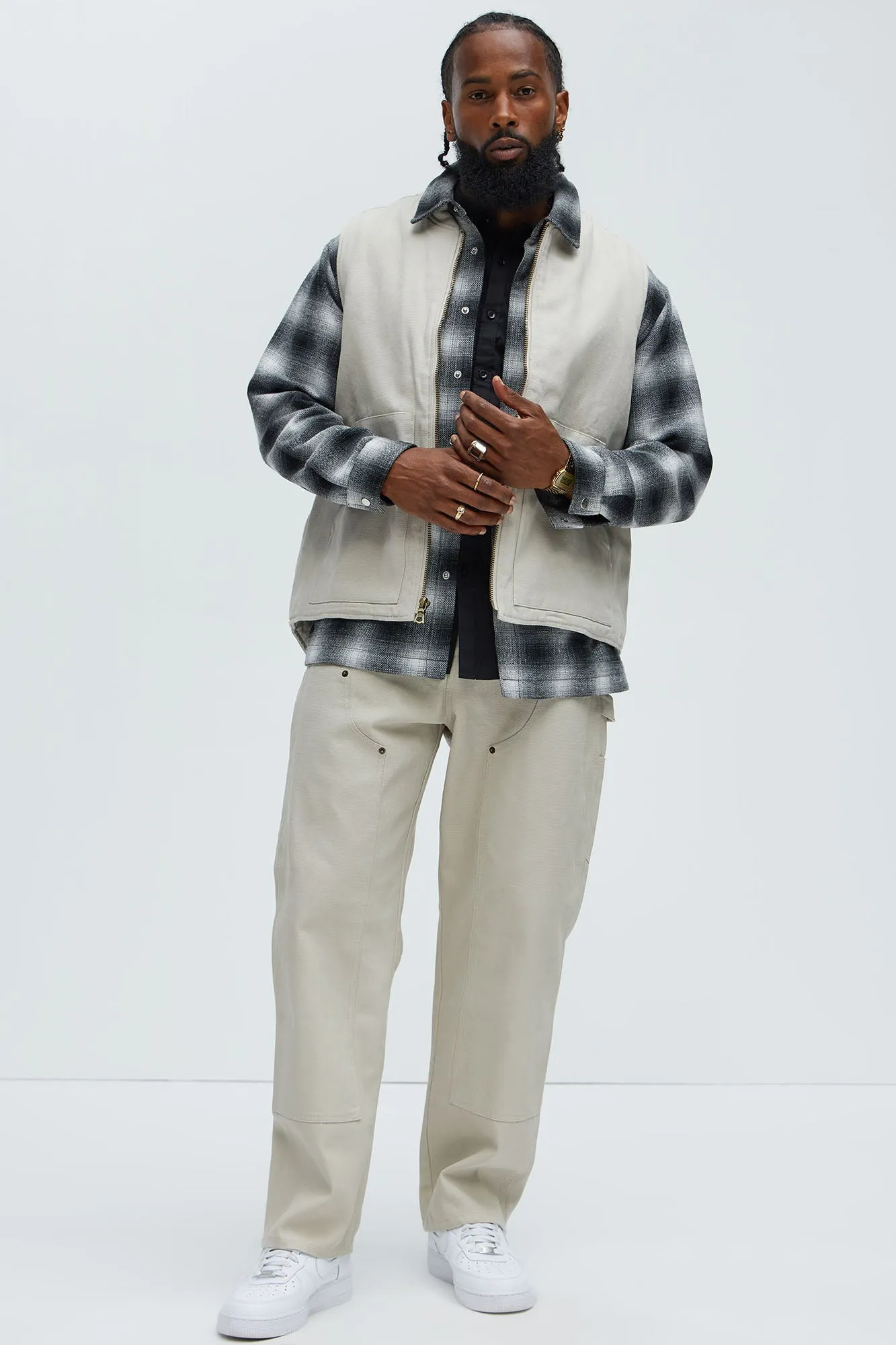 Alexander Double Knee Straight Utility Canvas Pants - Off White
