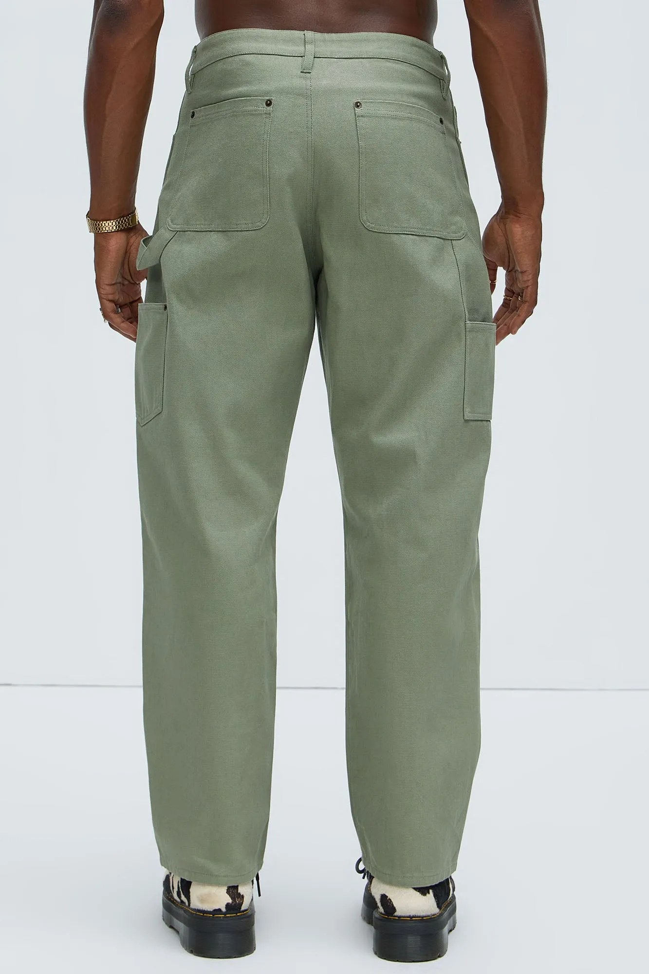 Alexander Double Knee Straight Utility Canvas Pants - Olive