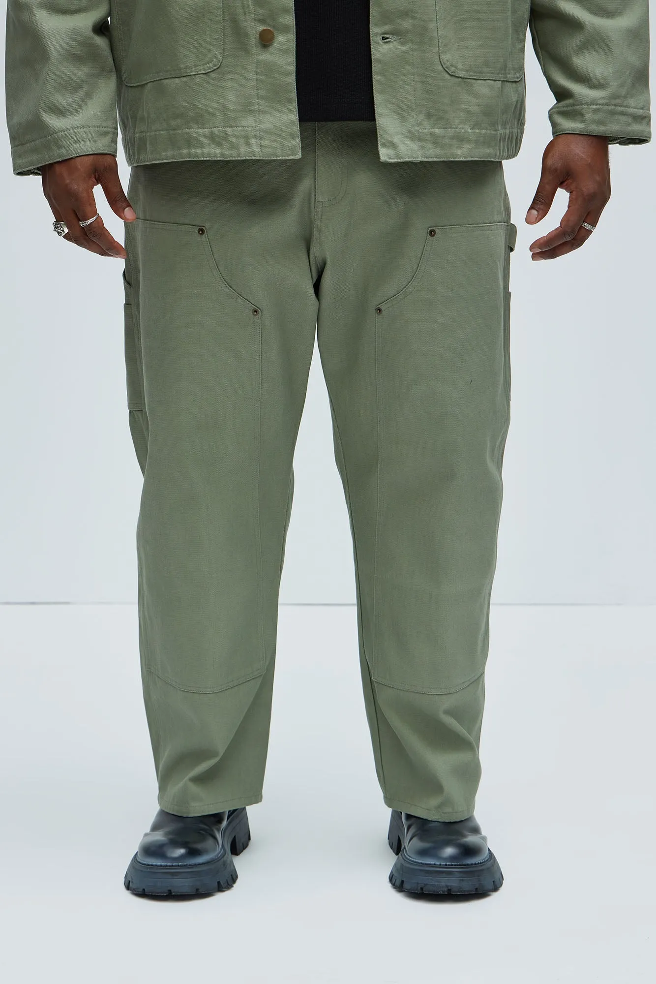 Alexander Double Knee Straight Utility Canvas Pants - Olive