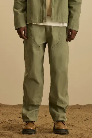 Alexander Double Knee Straight Utility Canvas Pants - Olive