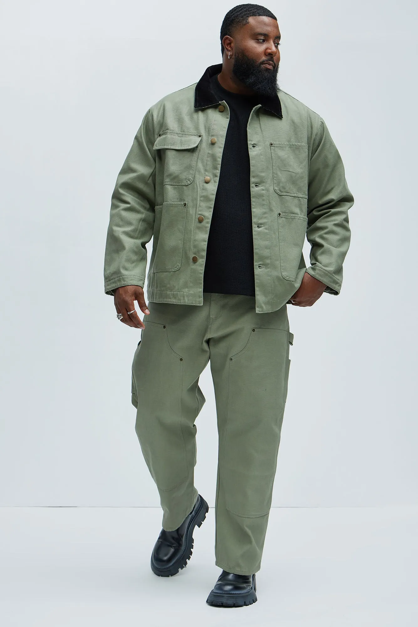Alexander Double Knee Straight Utility Canvas Pants - Olive