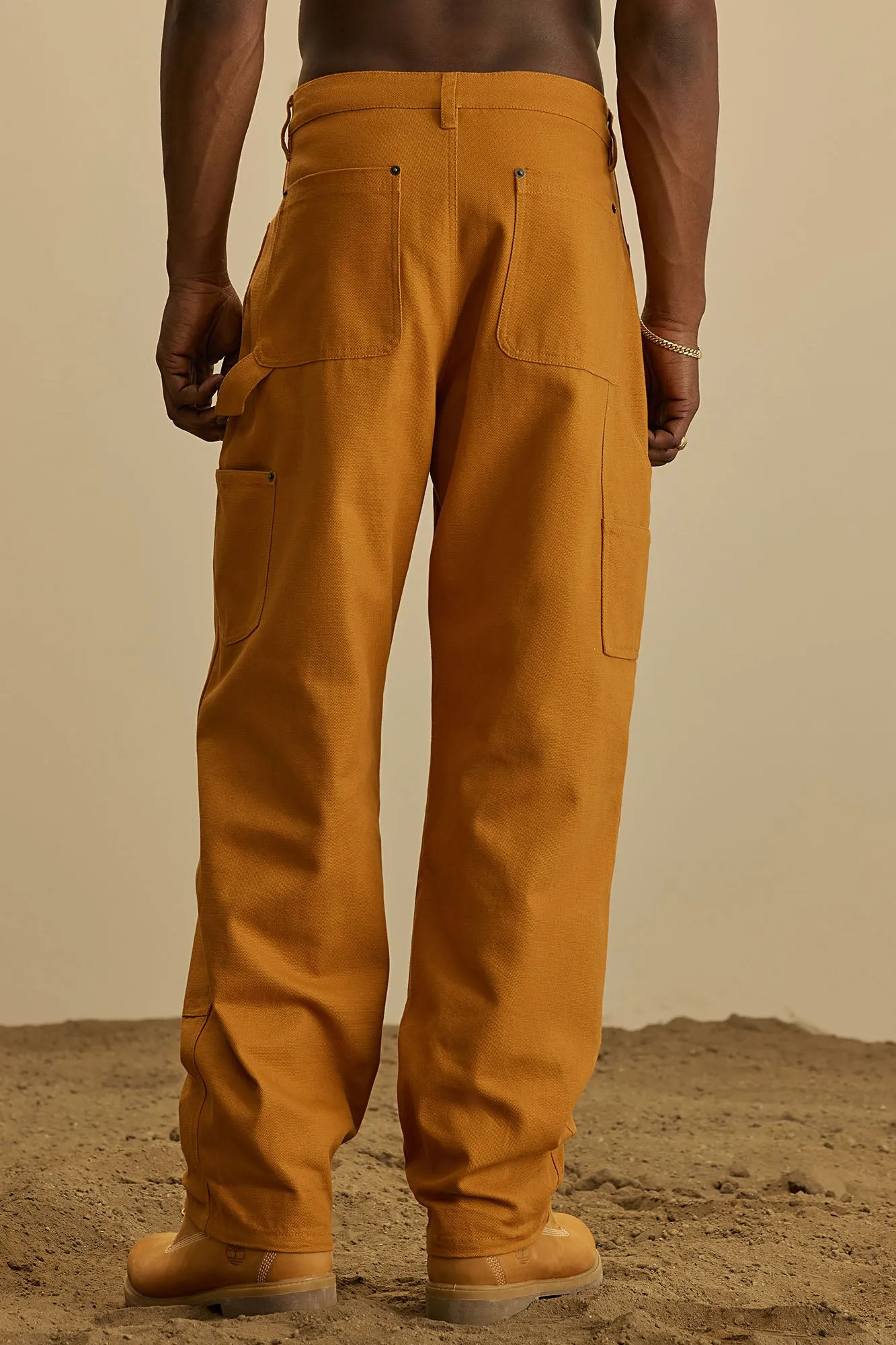 Alexander Double Knee Straight Utility Canvas Pants - Tan