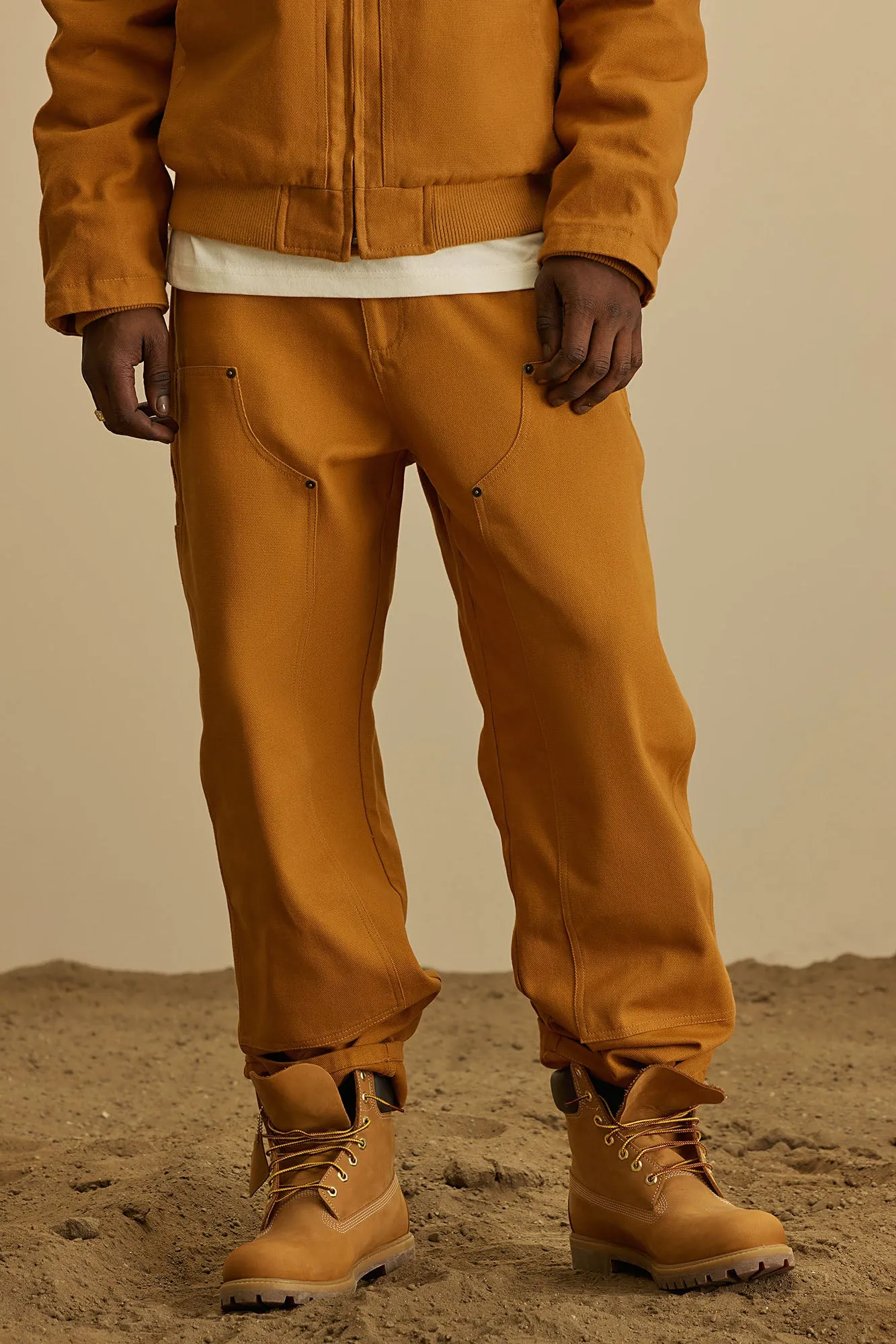 Alexander Double Knee Straight Utility Canvas Pants - Tan