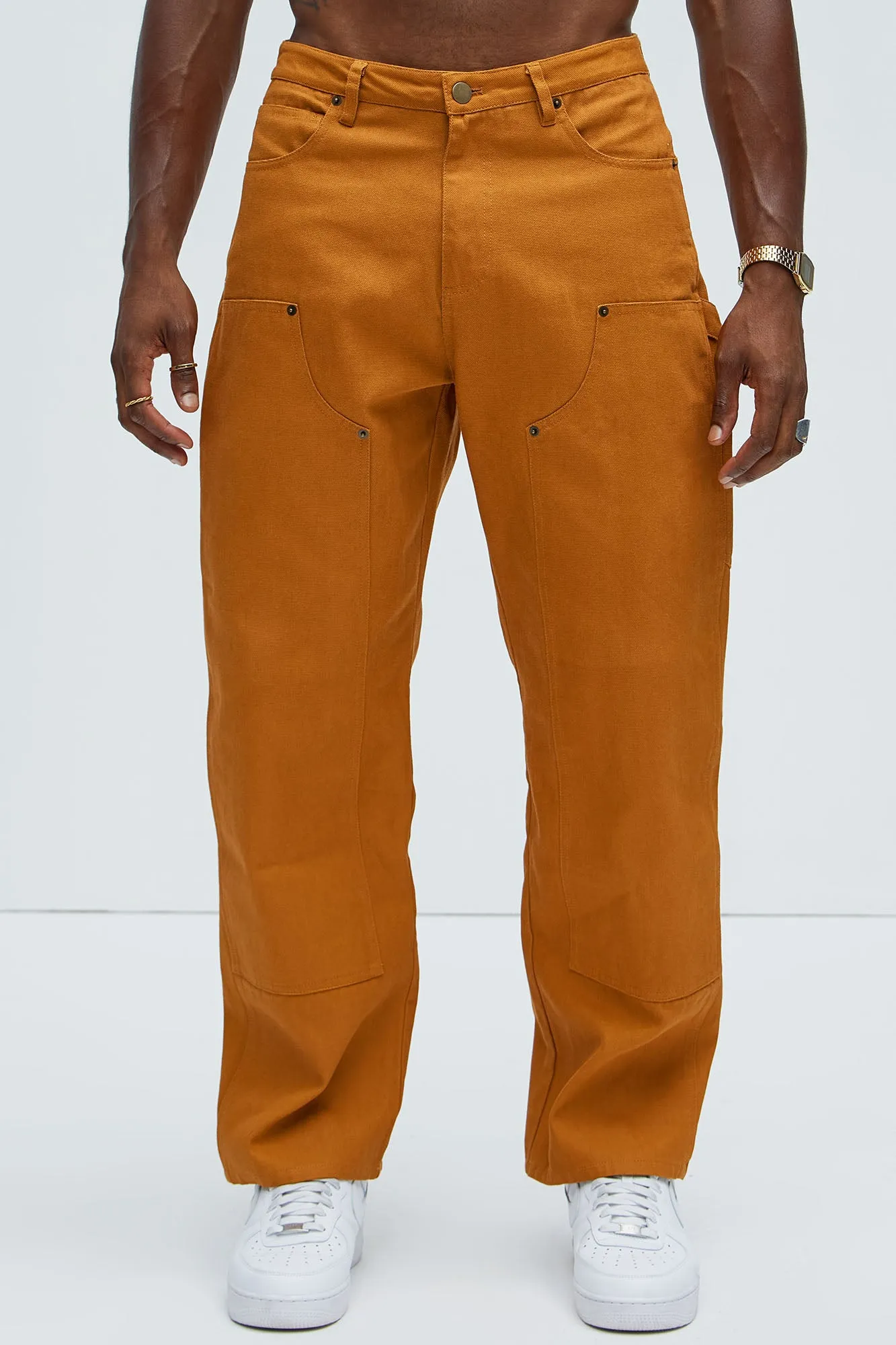 Alexander Double Knee Straight Utility Canvas Pants - Tan