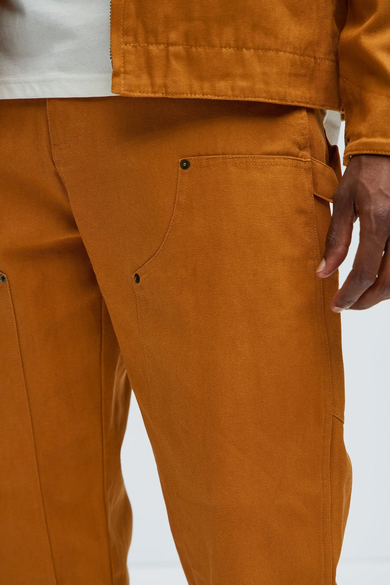 Alexander Double Knee Straight Utility Canvas Pants - Tan