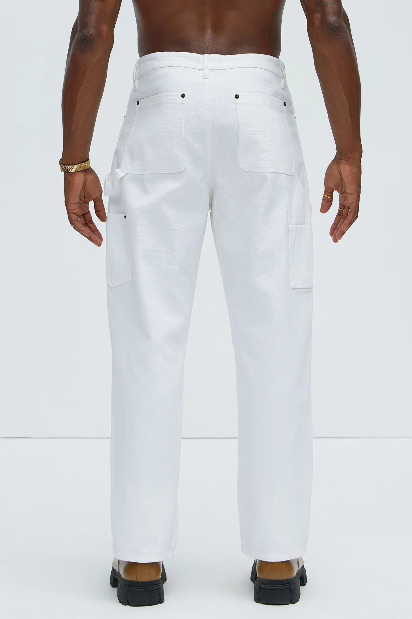 Alexander Double Knee Straight Utility Canvas Pants - White