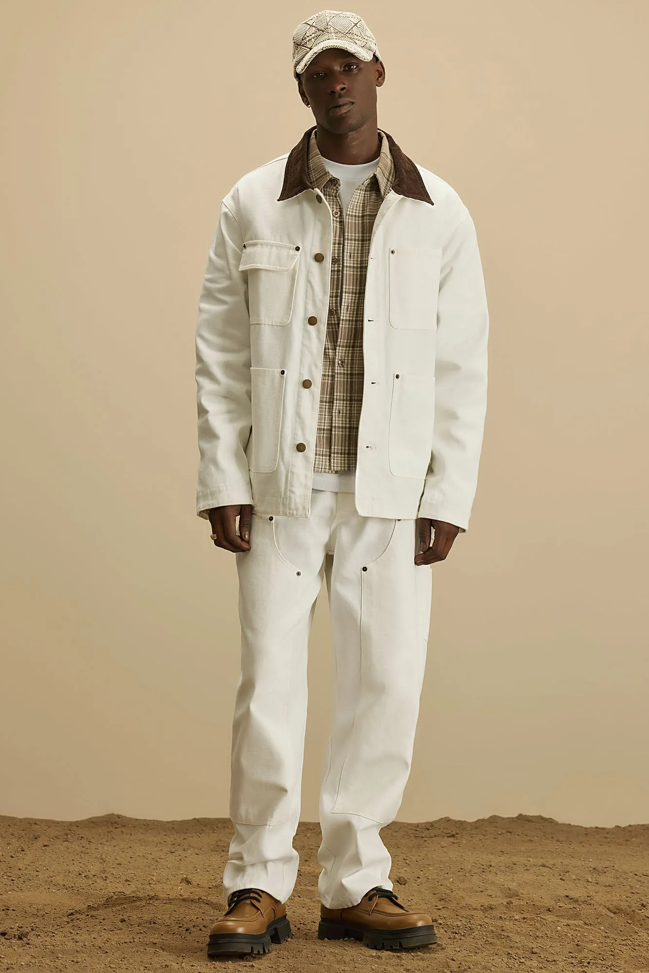 Alexander Double Knee Straight Utility Canvas Pants - White