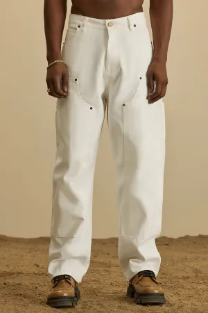 Alexander Double Knee Straight Utility Canvas Pants - White