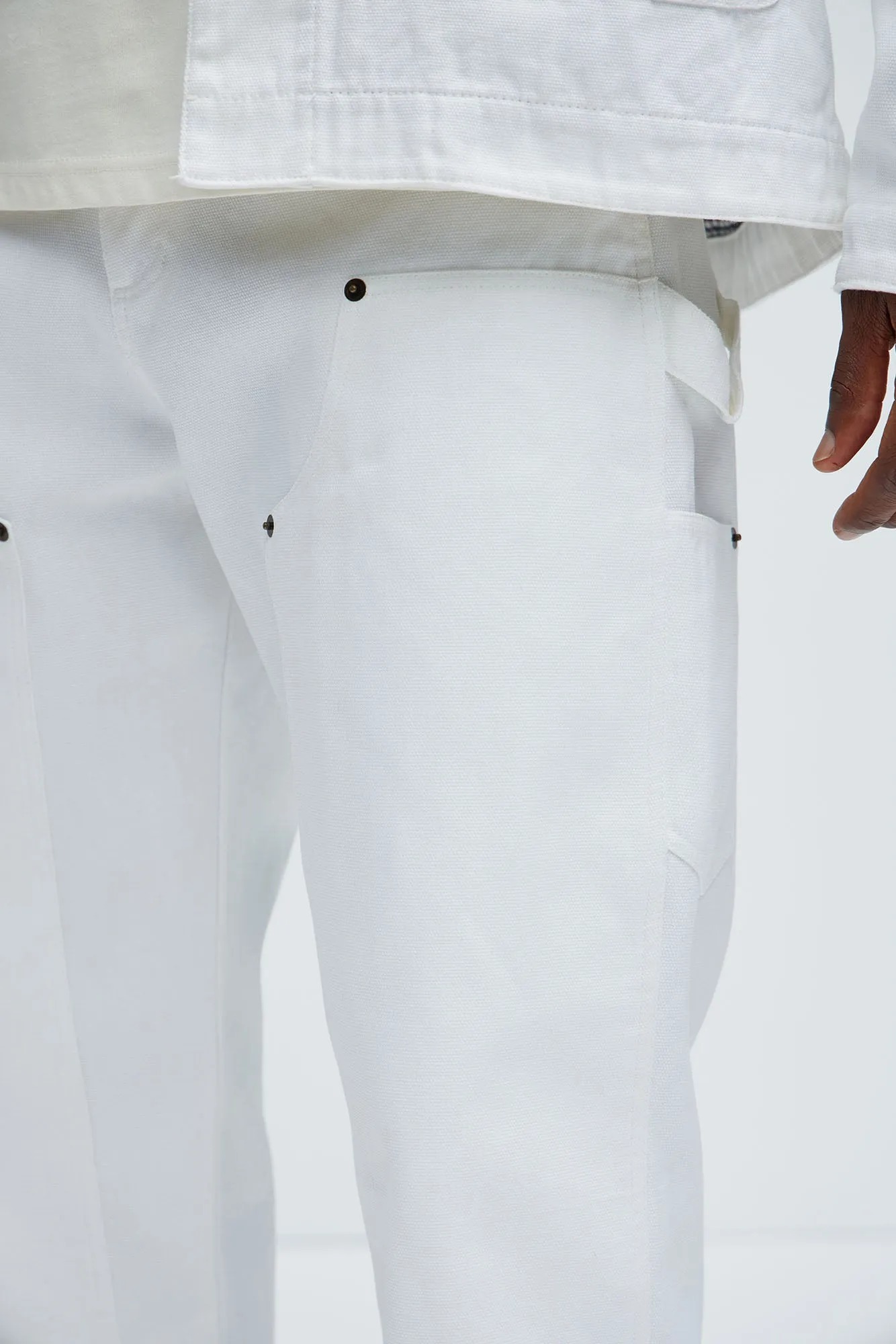 Alexander Double Knee Straight Utility Canvas Pants - White