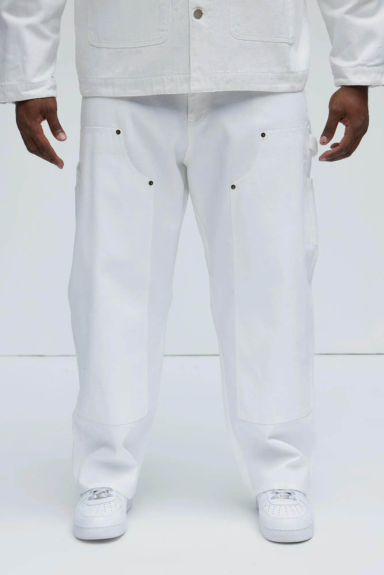 Alexander Double Knee Straight Utility Canvas Pants - White