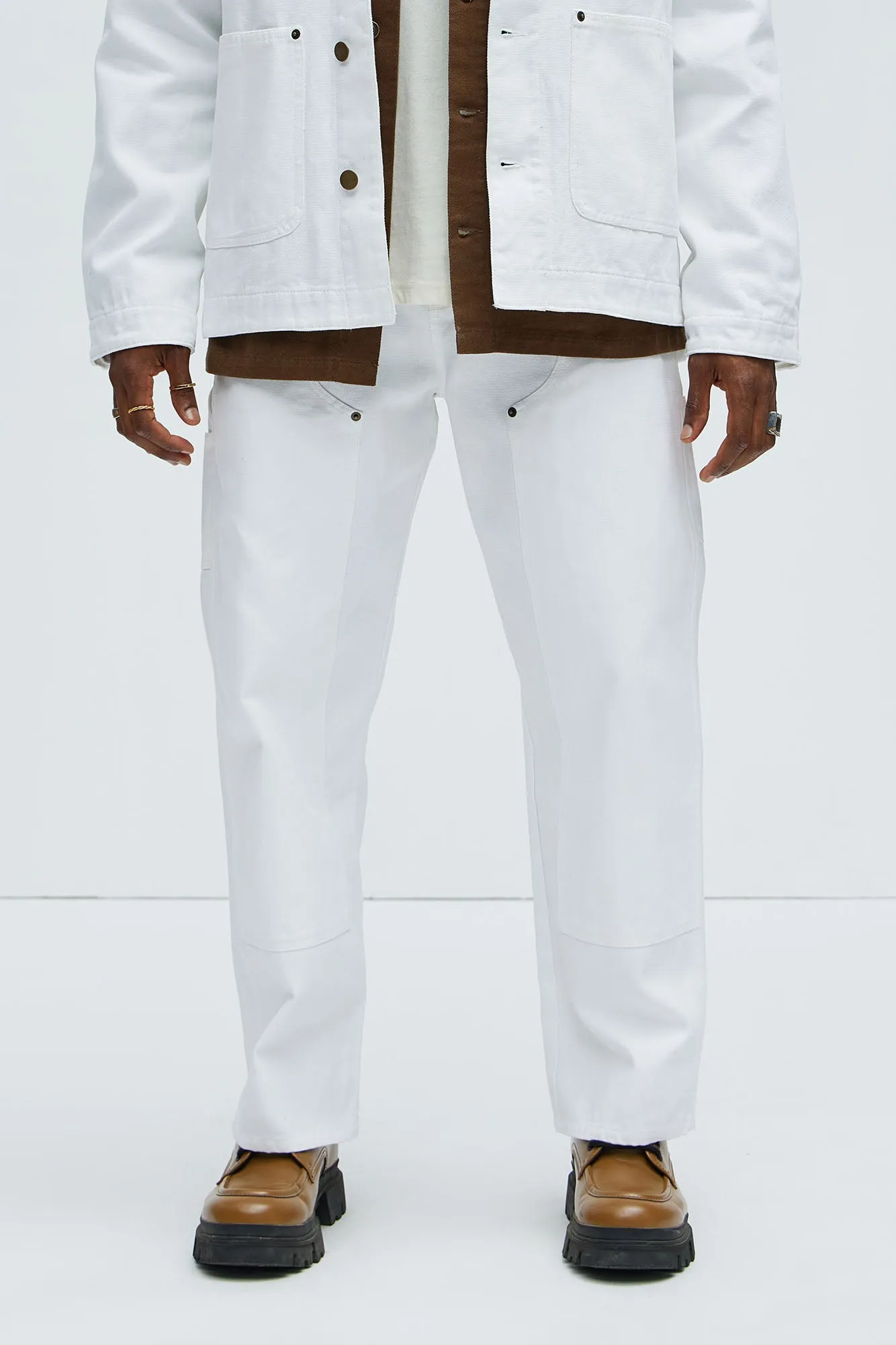 Alexander Double Knee Straight Utility Canvas Pants - White