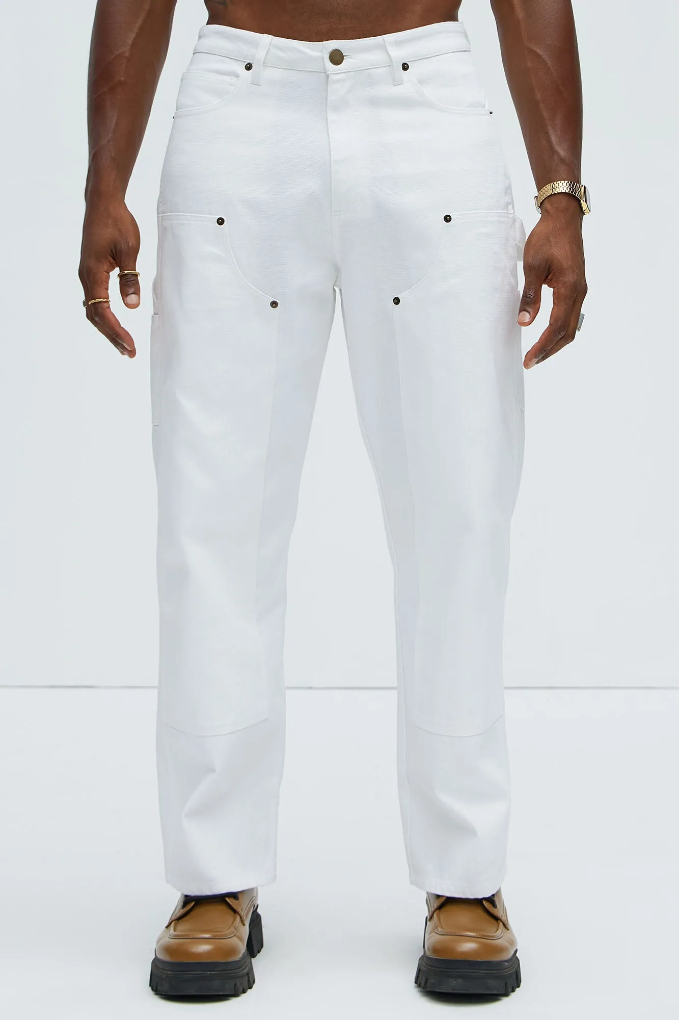 Alexander Double Knee Straight Utility Canvas Pants - White