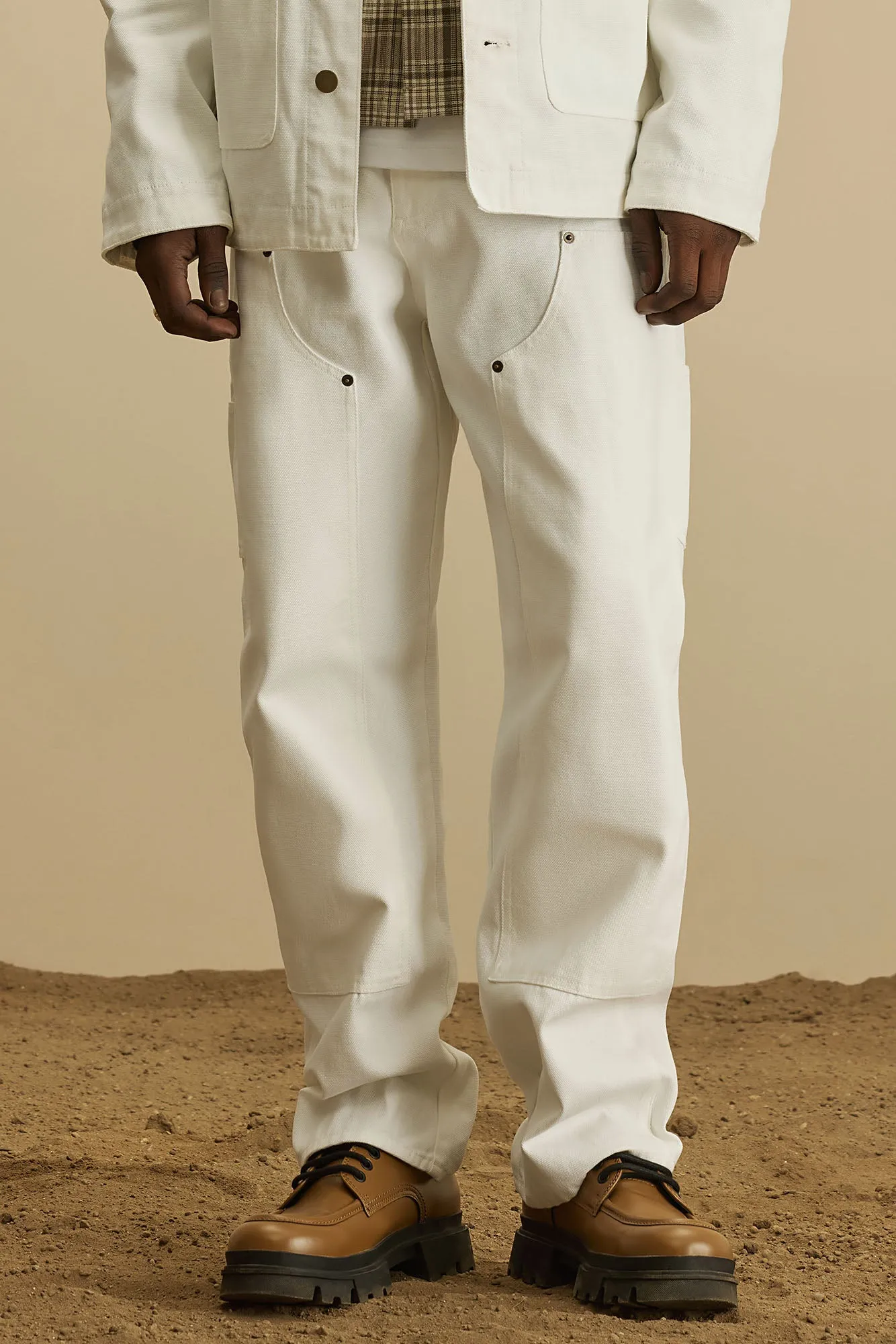 Alexander Double Knee Straight Utility Canvas Pants - White