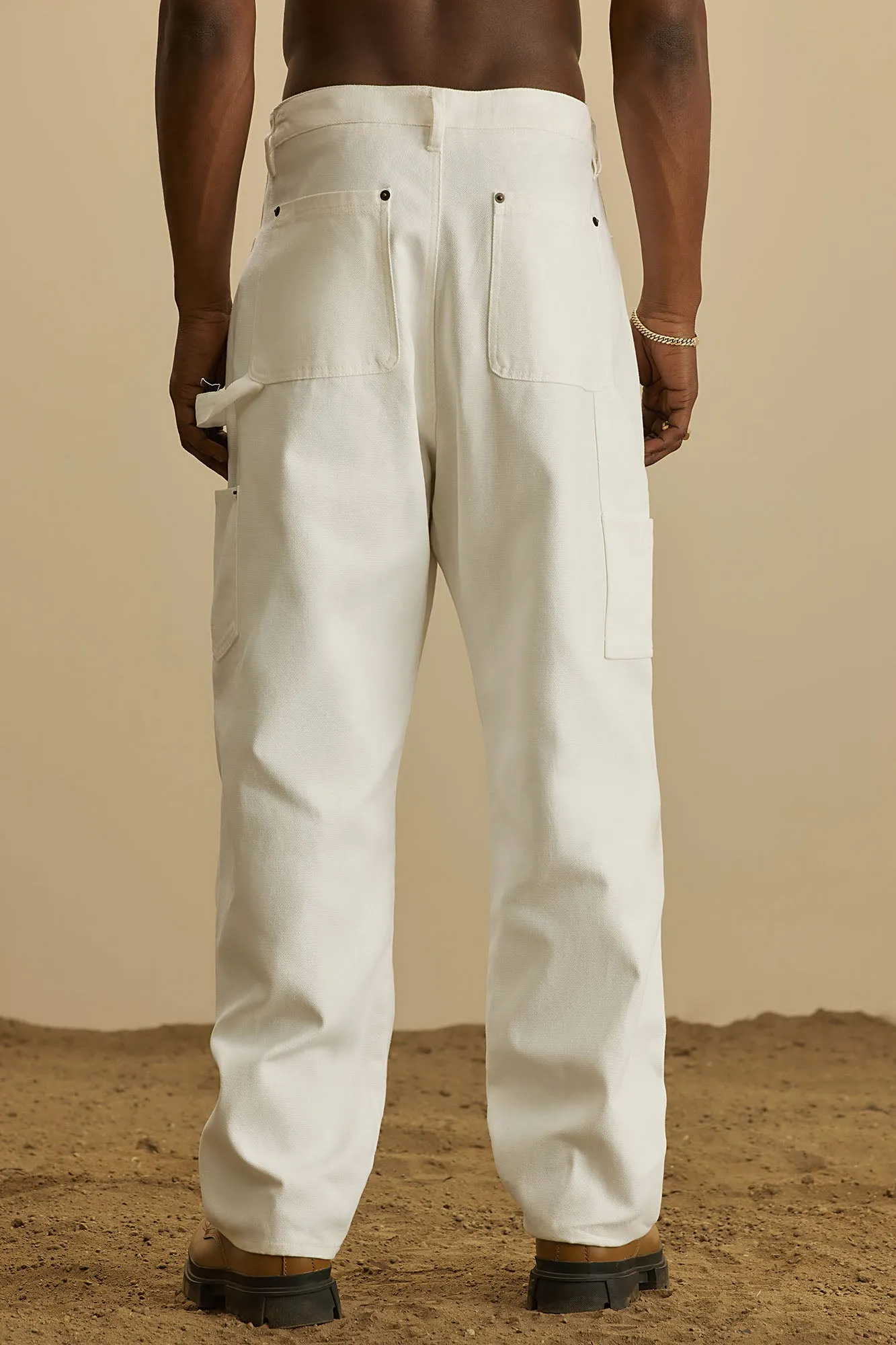 Alexander Double Knee Straight Utility Canvas Pants - White