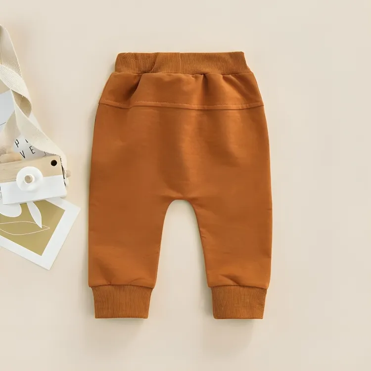 Brown Solid Color Pocket Baby Pants