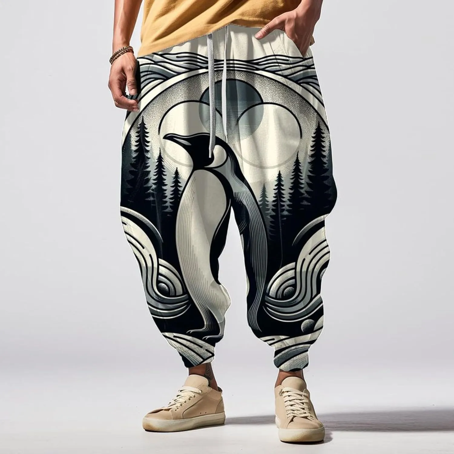 Casual Comfy Elastic Drawstring Baggy Trouser Sweatpants Mens Athletic Pants Japanese Pants Samurai