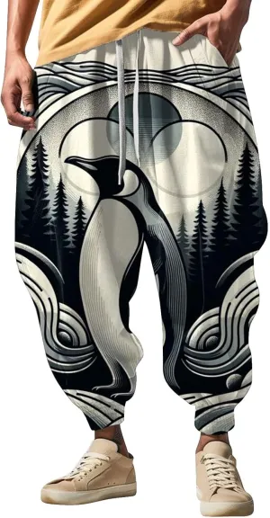Casual Comfy Elastic Drawstring Baggy Trouser Sweatpants Mens Athletic Pants Japanese Pants Samurai