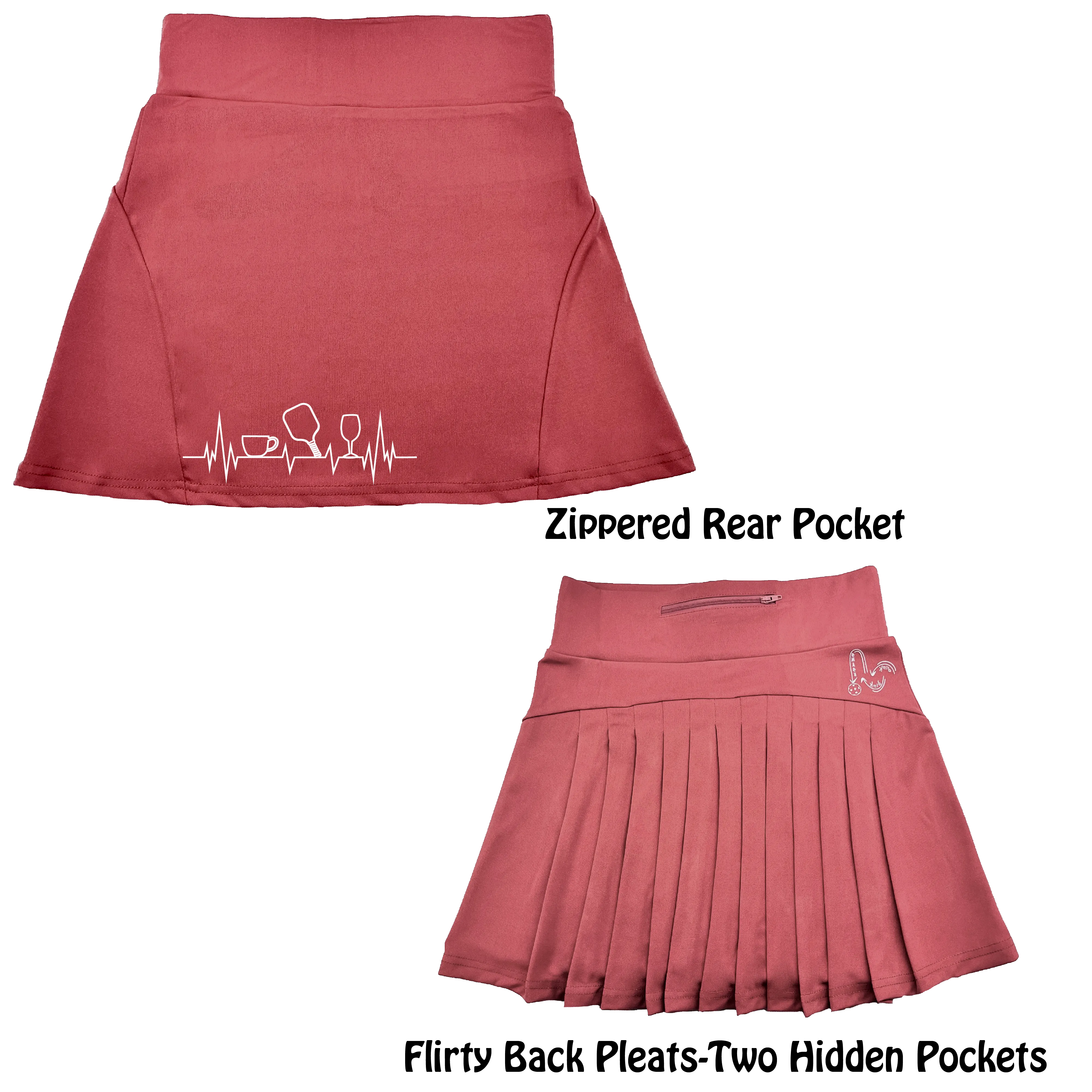 Coffee, Pickleball, Wine Heartbeat EGK | Women's Flirty Pickleball Skort