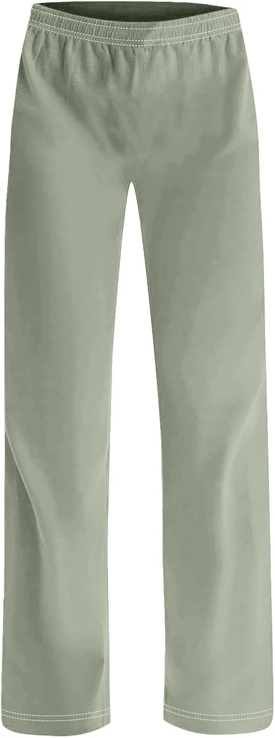 GIERIDUC Pajams Pants for Women Flowy Palazzo Pants Boho High Waist Wide Leg Trousers Summer Beach Lounge Outfits 2025