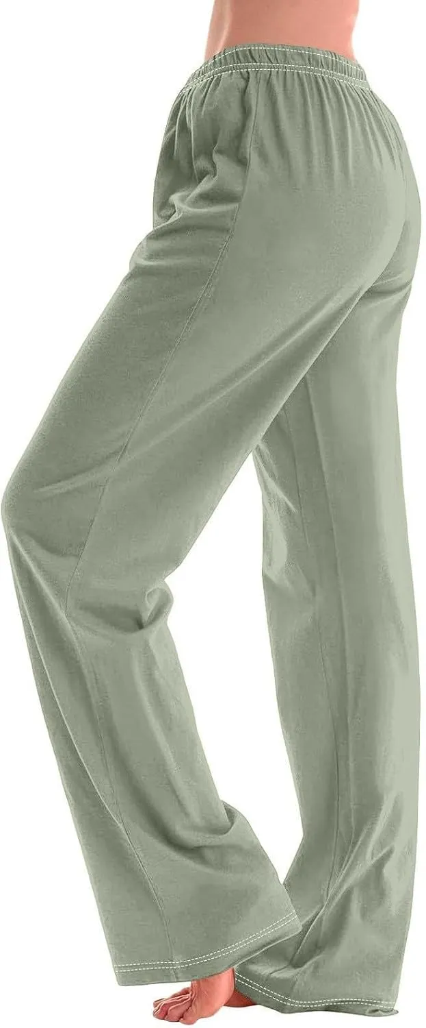 GIERIDUC Pajams Pants for Women Flowy Palazzo Pants Boho High Waist Wide Leg Trousers Summer Beach Lounge Outfits 2025
