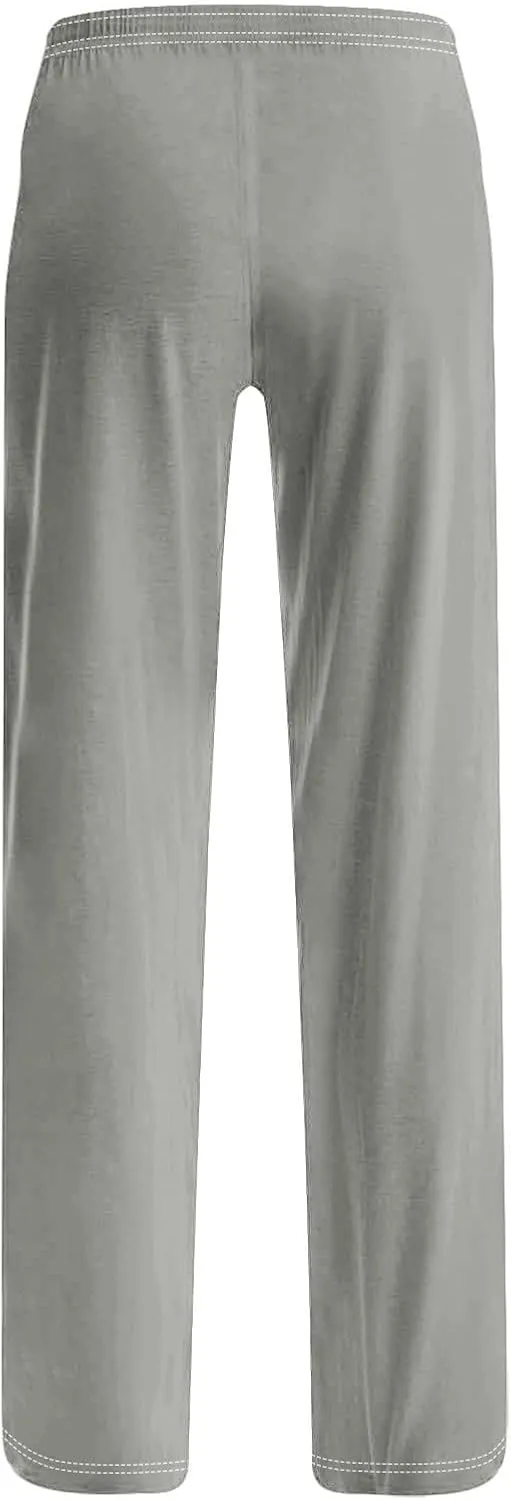 GIERIDUC Pajams Pants for Women Flowy Palazzo Pants Boho High Waist Wide Leg Trousers Summer Beach Lounge Outfits 2025