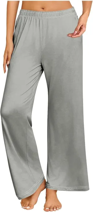 GIERIDUC Pajams Pants for Women Flowy Palazzo Pants Boho High Waist Wide Leg Trousers Summer Beach Lounge Outfits 2025