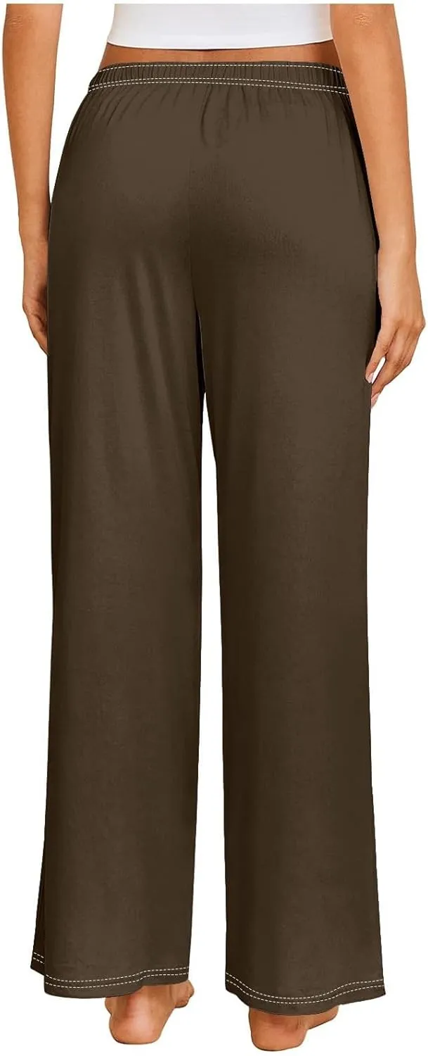 GIERIDUC Pajams Pants for Women Flowy Palazzo Pants Boho High Waist Wide Leg Trousers Summer Beach Lounge Outfits 2025