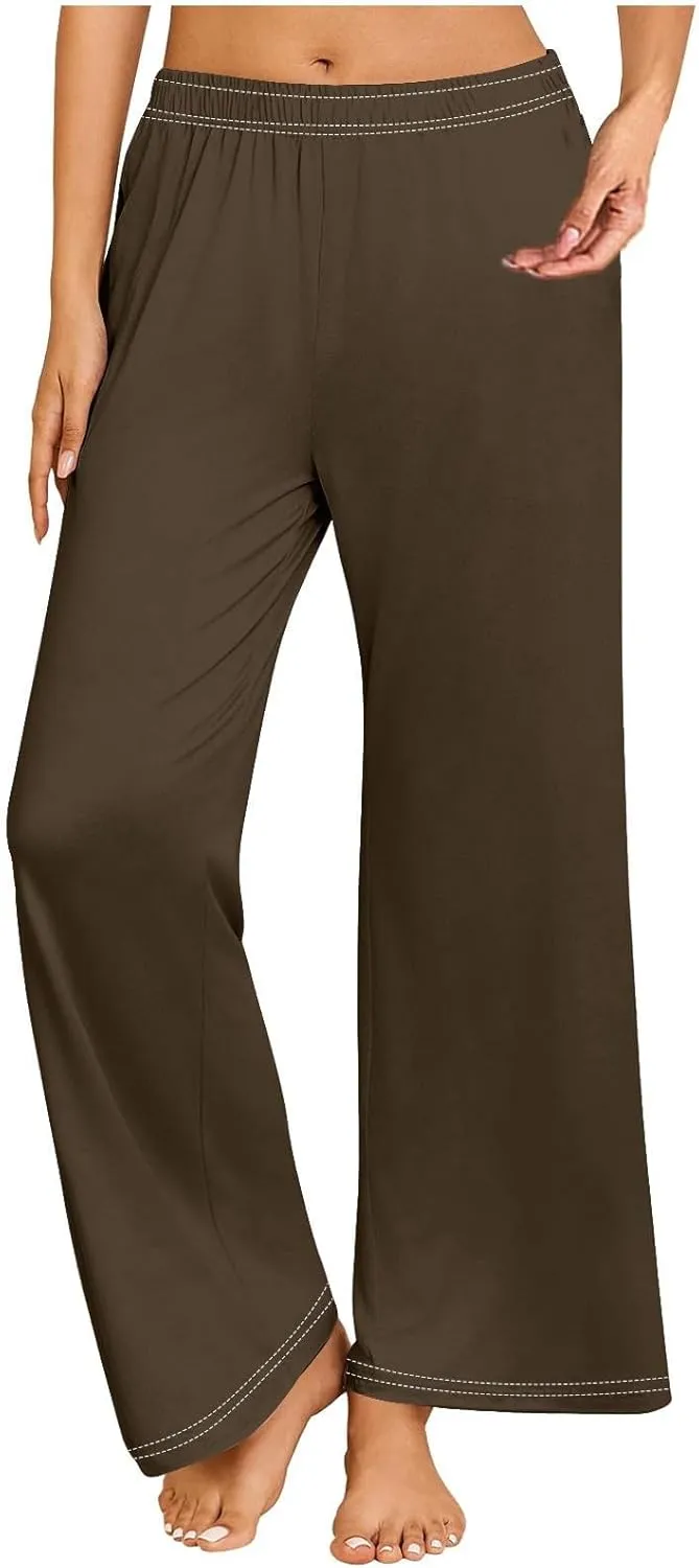 GIERIDUC Pajams Pants for Women Flowy Palazzo Pants Boho High Waist Wide Leg Trousers Summer Beach Lounge Outfits 2025