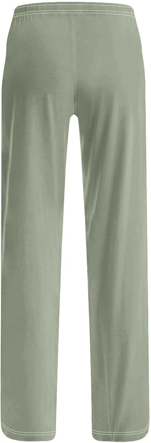 GIERIDUC Pajams Pants for Women Flowy Palazzo Pants Boho High Waist Wide Leg Trousers Summer Beach Lounge Outfits 2025