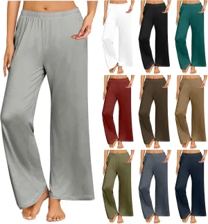 GIERIDUC Pajams Pants for Women Flowy Palazzo Pants Boho High Waist Wide Leg Trousers Summer Beach Lounge Outfits 2025
