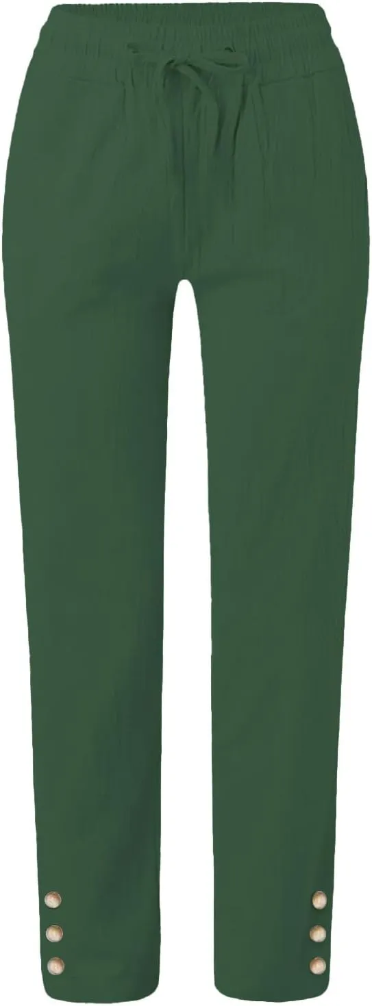 GIERIDUC Womens Casual Linen High Waist Pants Wide Straight Leg Drawstring Loose Summer Palazzo Lounge Trousers with Pockets